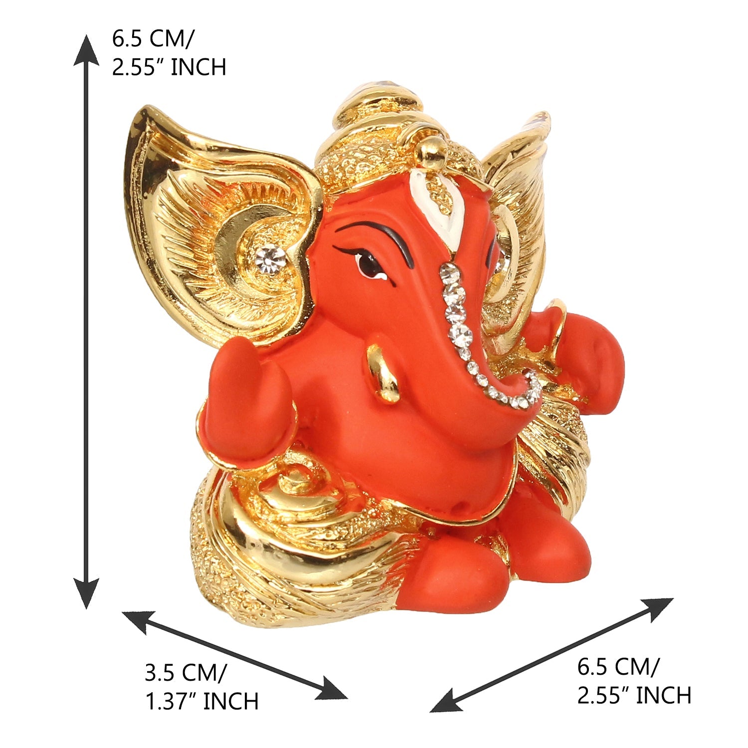 Gold Plated and Orange Polyresin Lord Ganesha Idol for Home, Temple, Office and Car Dashboard Kafalo