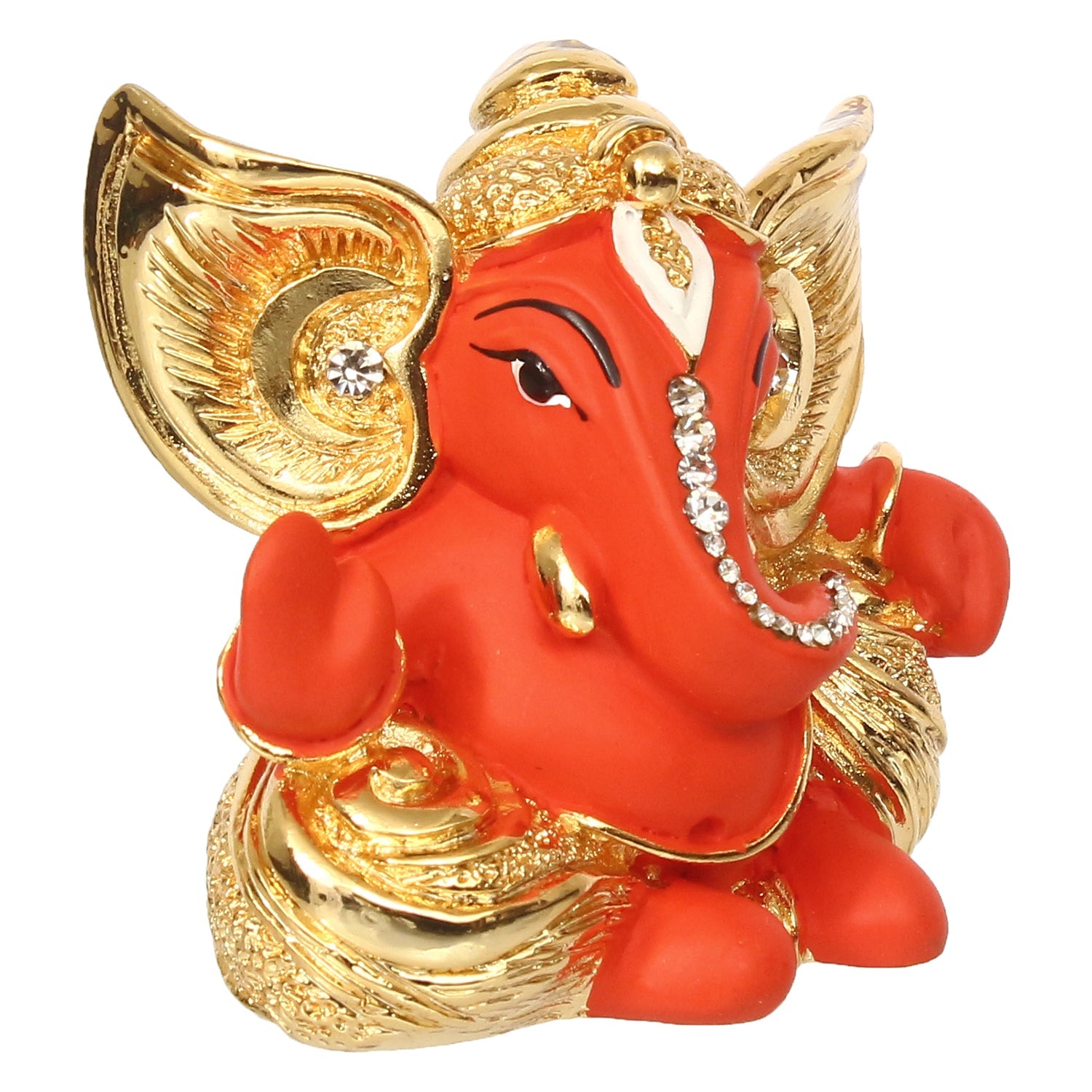Gold Plated and Orange Polyresin Lord Ganesha Idol for Home, Temple, Office and Car Dashboard Kafalo