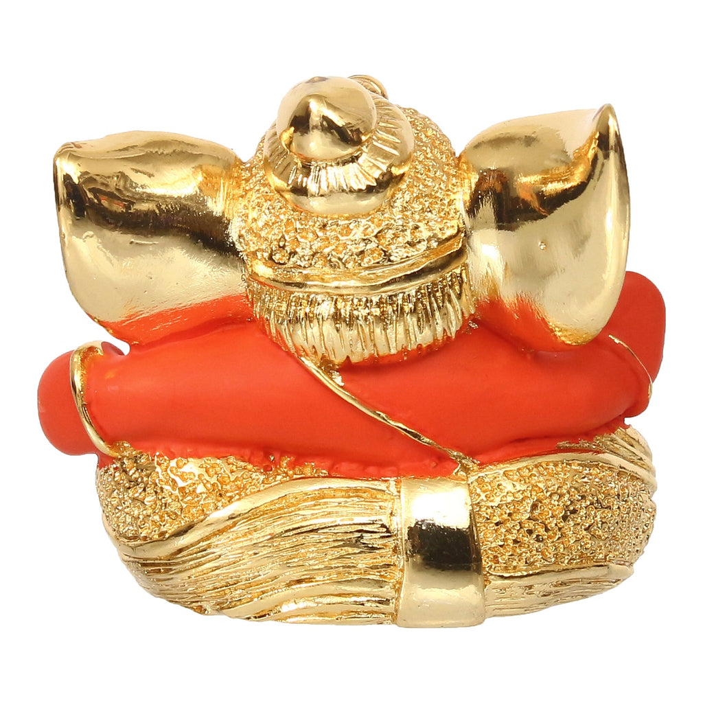Gold Plated and Orange Polyresin Lord Ganesha Idol for Home, Temple, Office and Car Dashboard Kafalo
