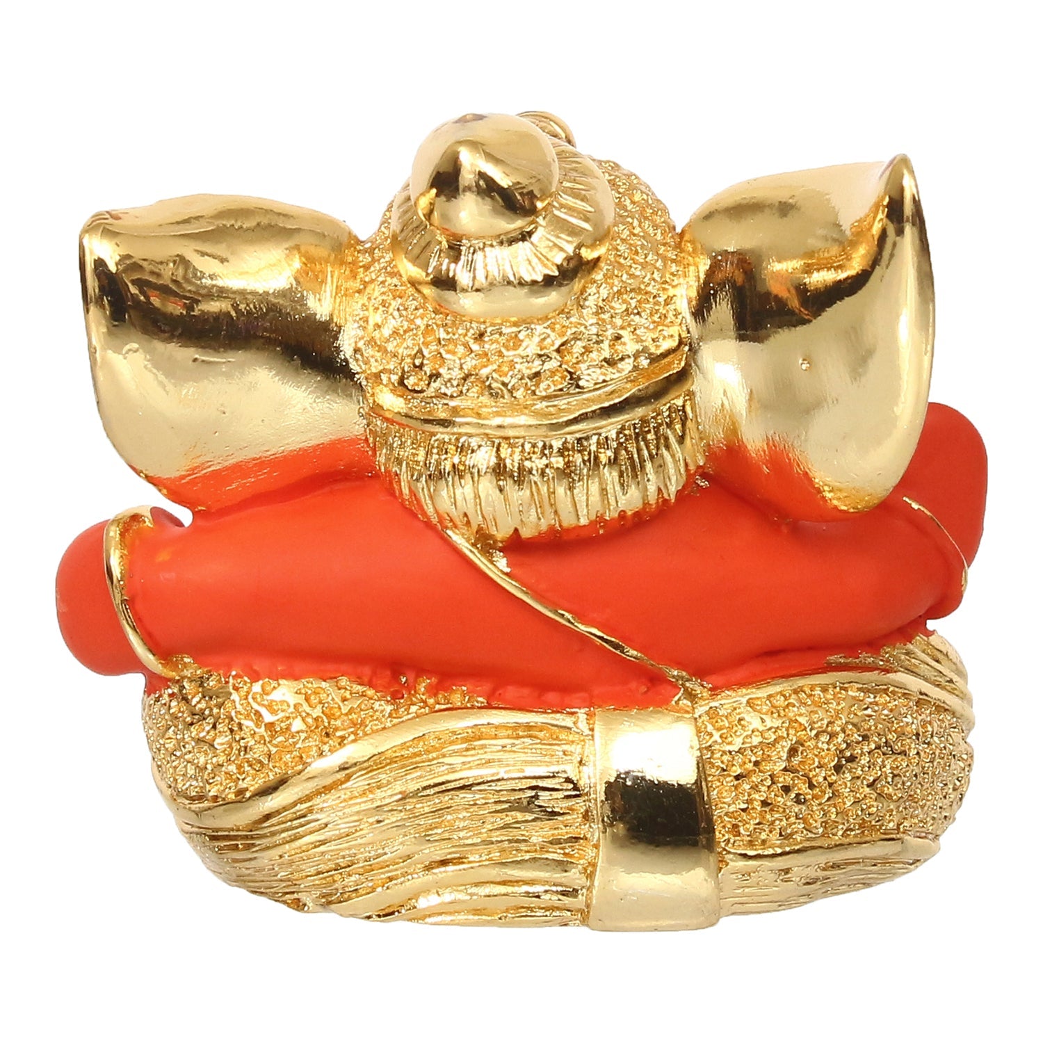 Gold Plated and Orange Polyresin Lord Ganesha Idol for Home, Temple, Office and Car Dashboard Kafalo