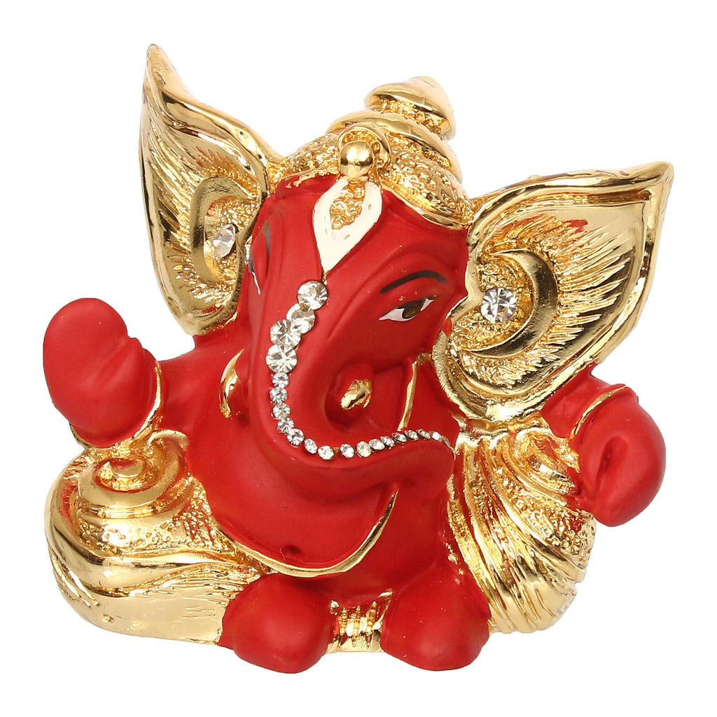 Gold Plated and Red Polyresin Lord Ganesha Idol for Home, Temple, Office and Car Dashboard Kafalo