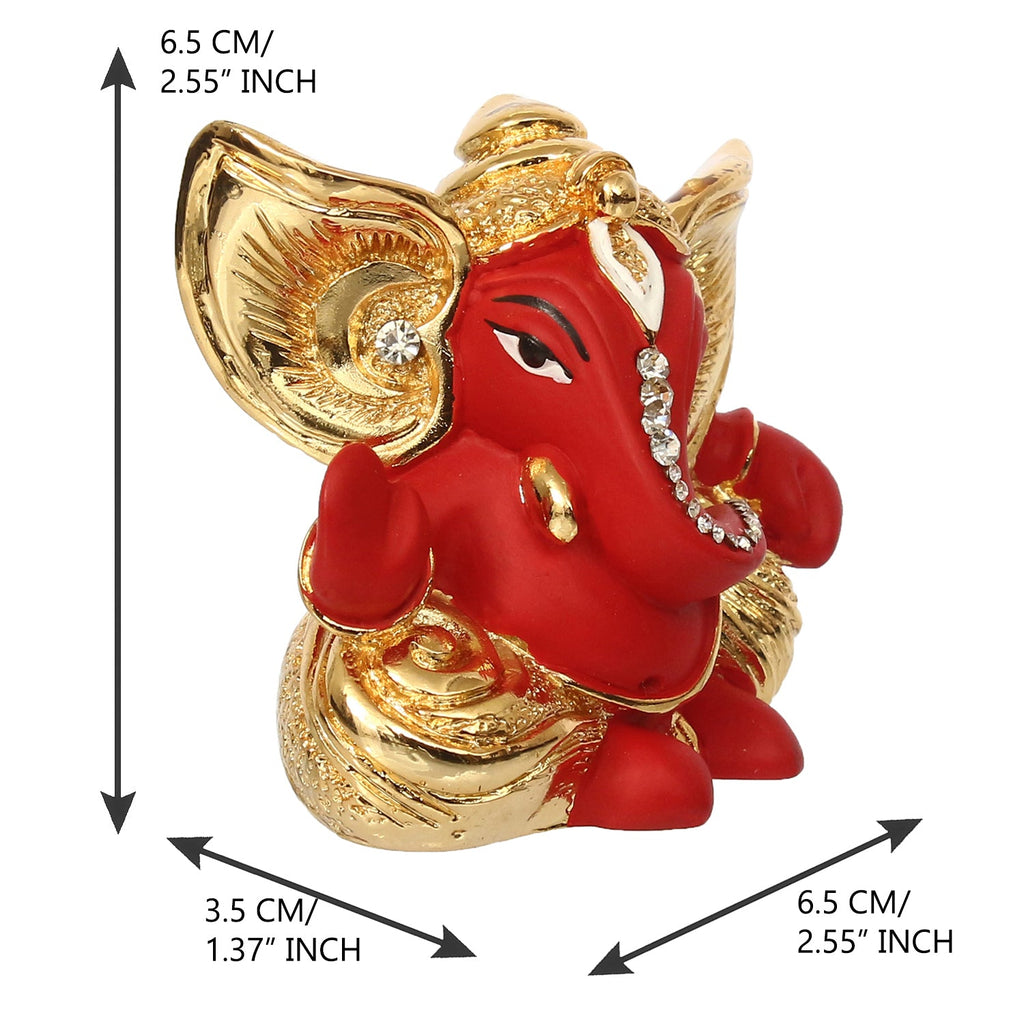 Gold Plated and Red Polyresin Lord Ganesha Idol for Home, Temple, Office and Car Dashboard Kafalo