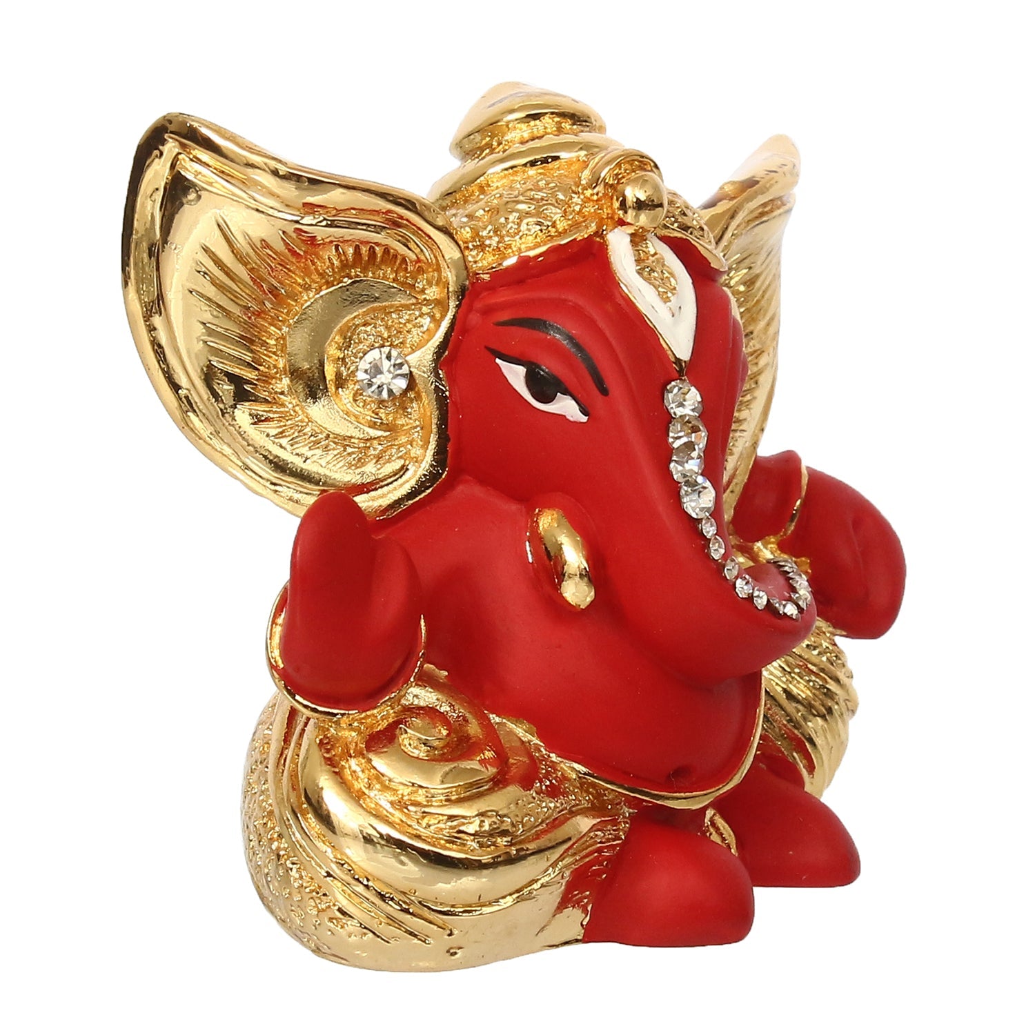 Gold Plated and Red Polyresin Lord Ganesha Idol for Home, Temple, Office and Car Dashboard Kafalo