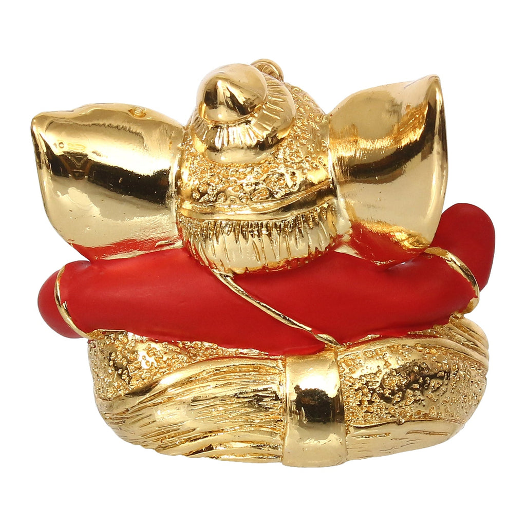 Gold Plated and Red Polyresin Lord Ganesha Idol for Home, Temple, Office and Car Dashboard Kafalo