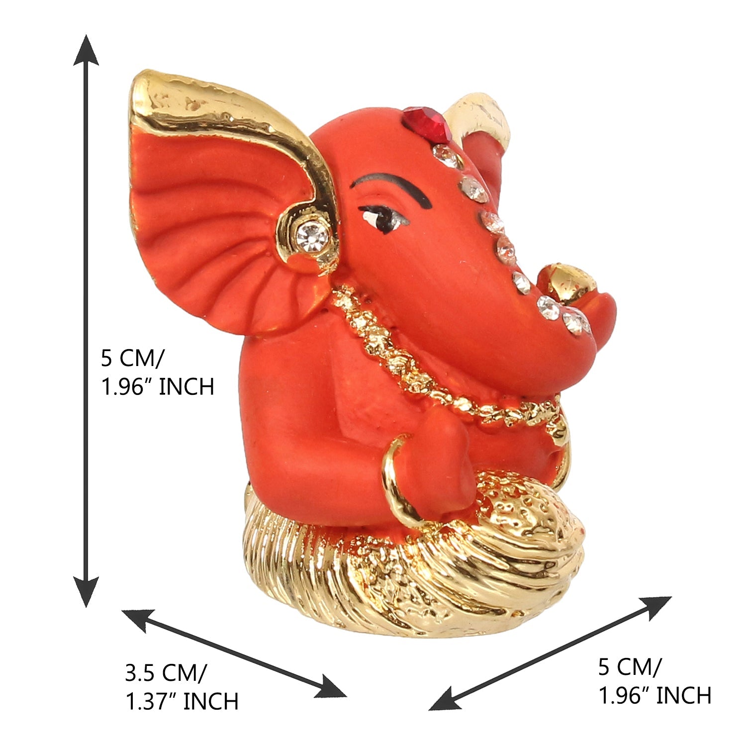 Gold Plated and Orange Polyresin Lord Ganesha Idol for Home, Temple, Office and Car Kafalo