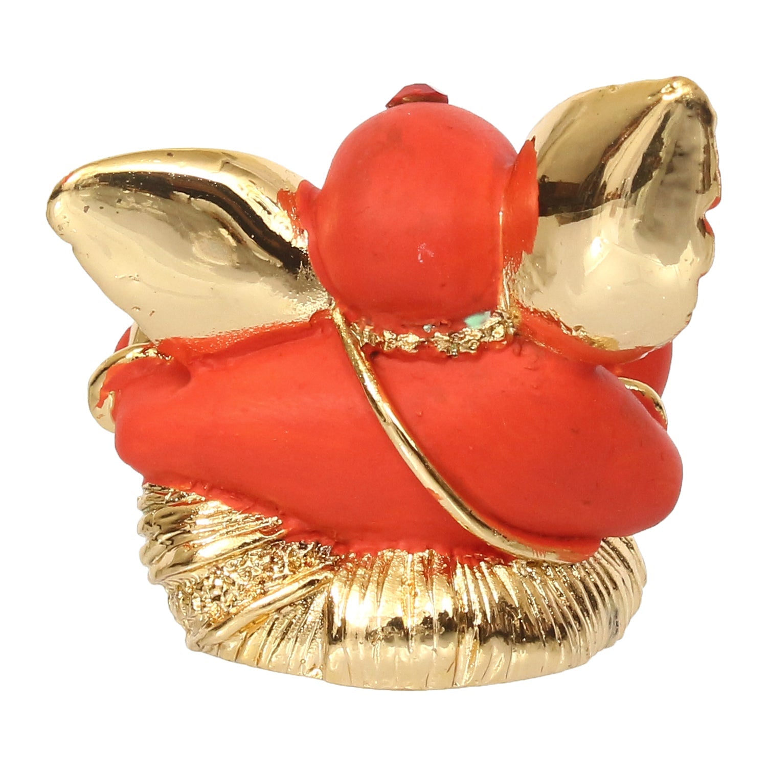 Gold Plated and Orange Polyresin Lord Ganesha Idol for Home, Temple, Office and Car Kafalo