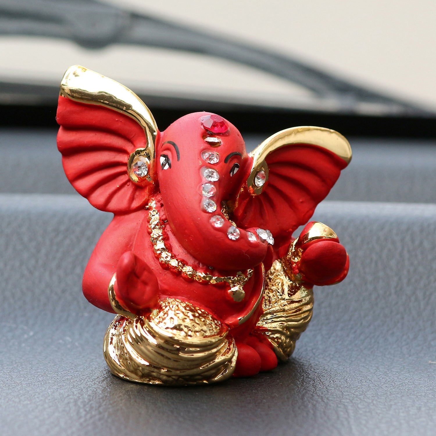 Gold Plated and Red Polyresin Lord Ganesha Statue for Home, Temple, Office and Car Dashboard Kafalo