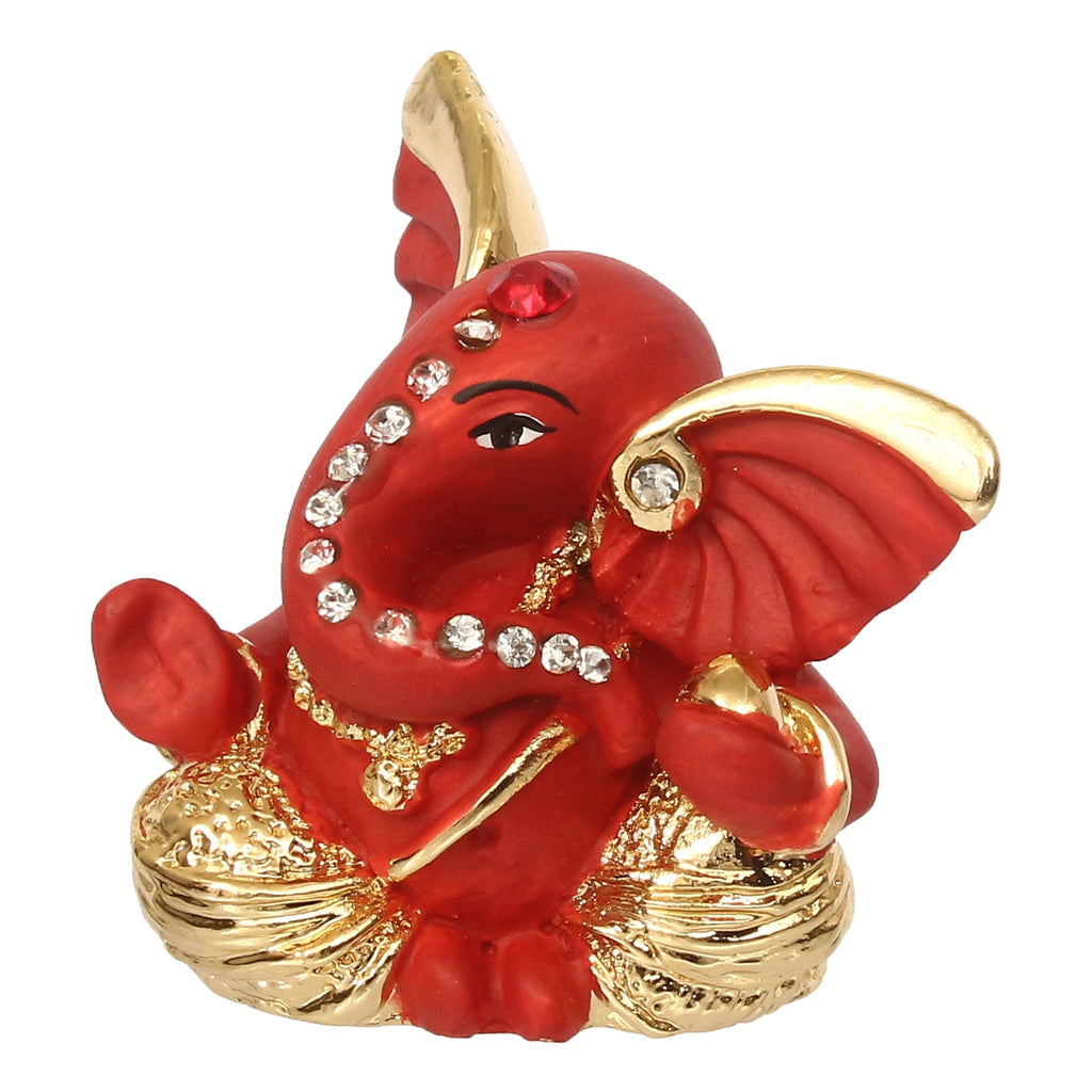 Gold Plated and Red Polyresin Lord Ganesha Statue for Home, Temple, Office and Car Dashboard Kafalo