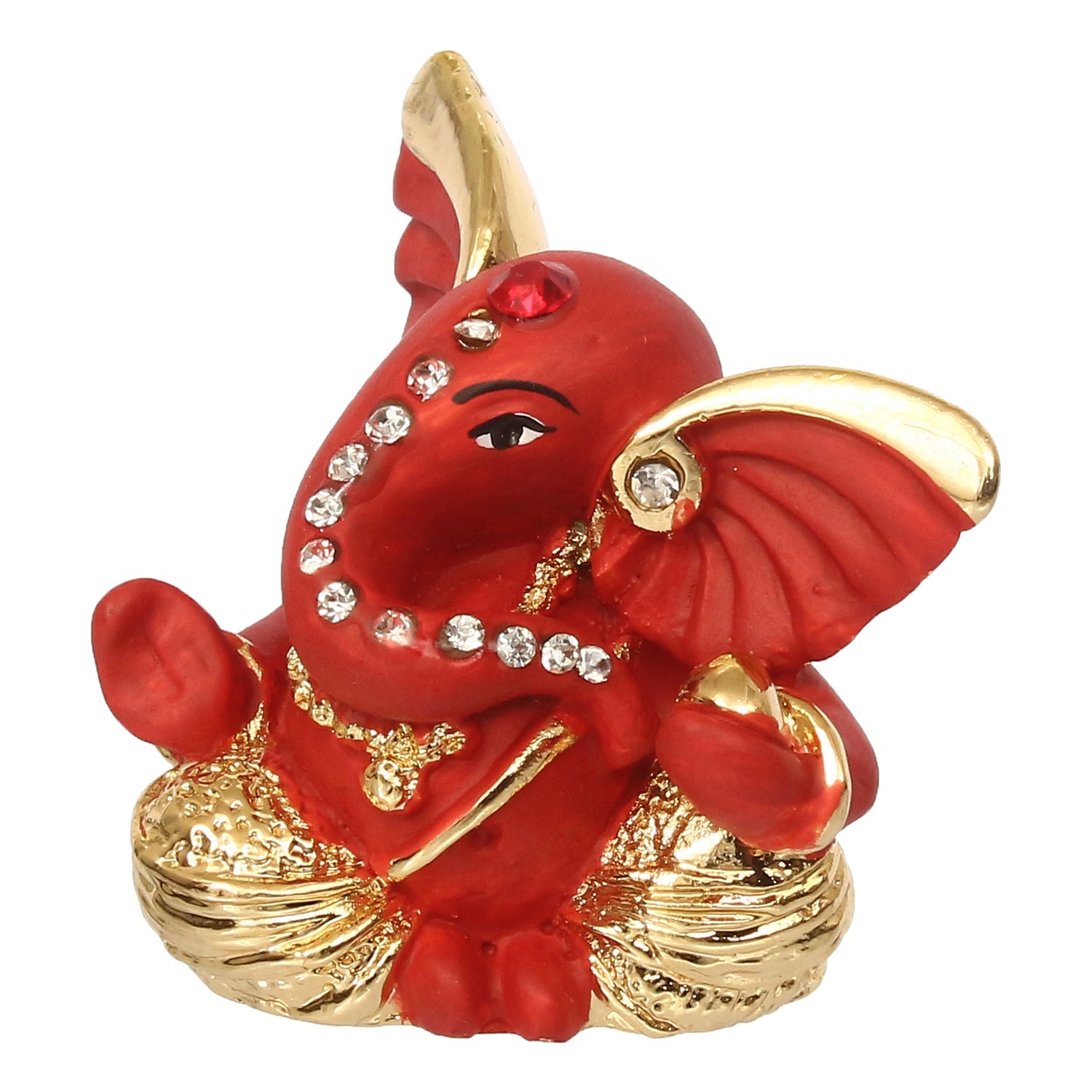 Gold Plated and Red Polyresin Lord Ganesha Statue for Home, Temple, Office and Car Dashboard Kafalo