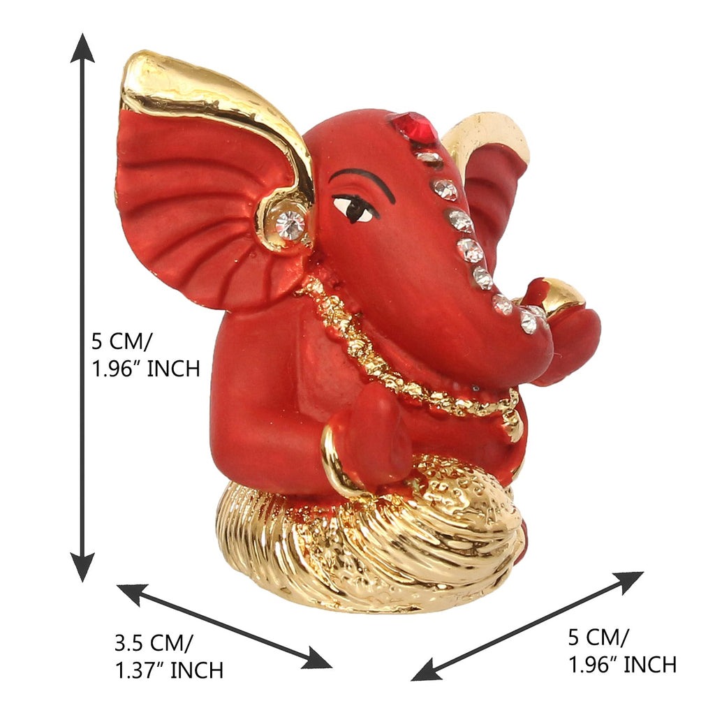 Gold Plated and Red Polyresin Lord Ganesha Statue for Home, Temple, Office and Car Dashboard Kafalo