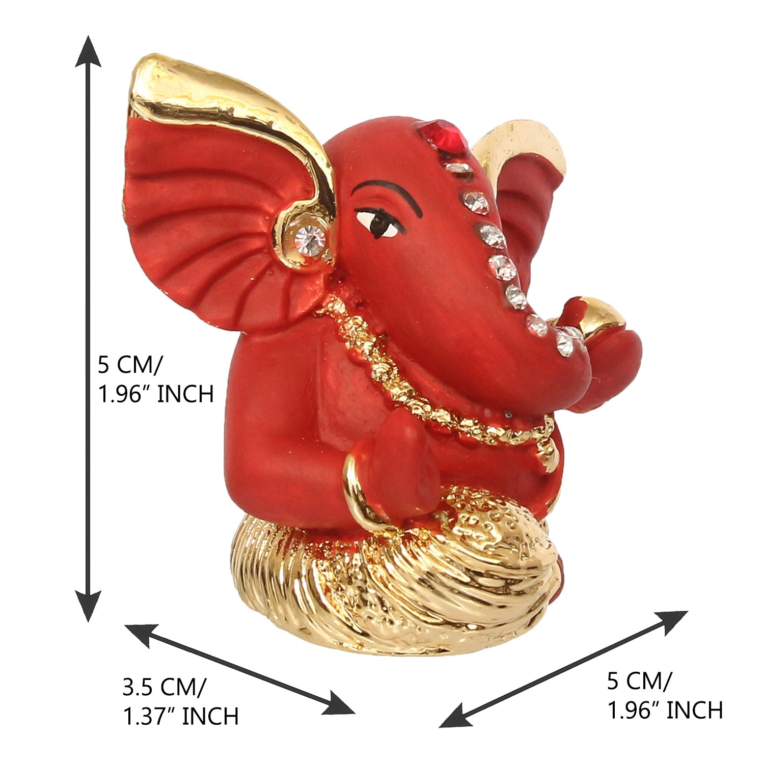 Gold Plated and Red Polyresin Lord Ganesha Statue for Home, Temple, Office and Car Dashboard Kafalo