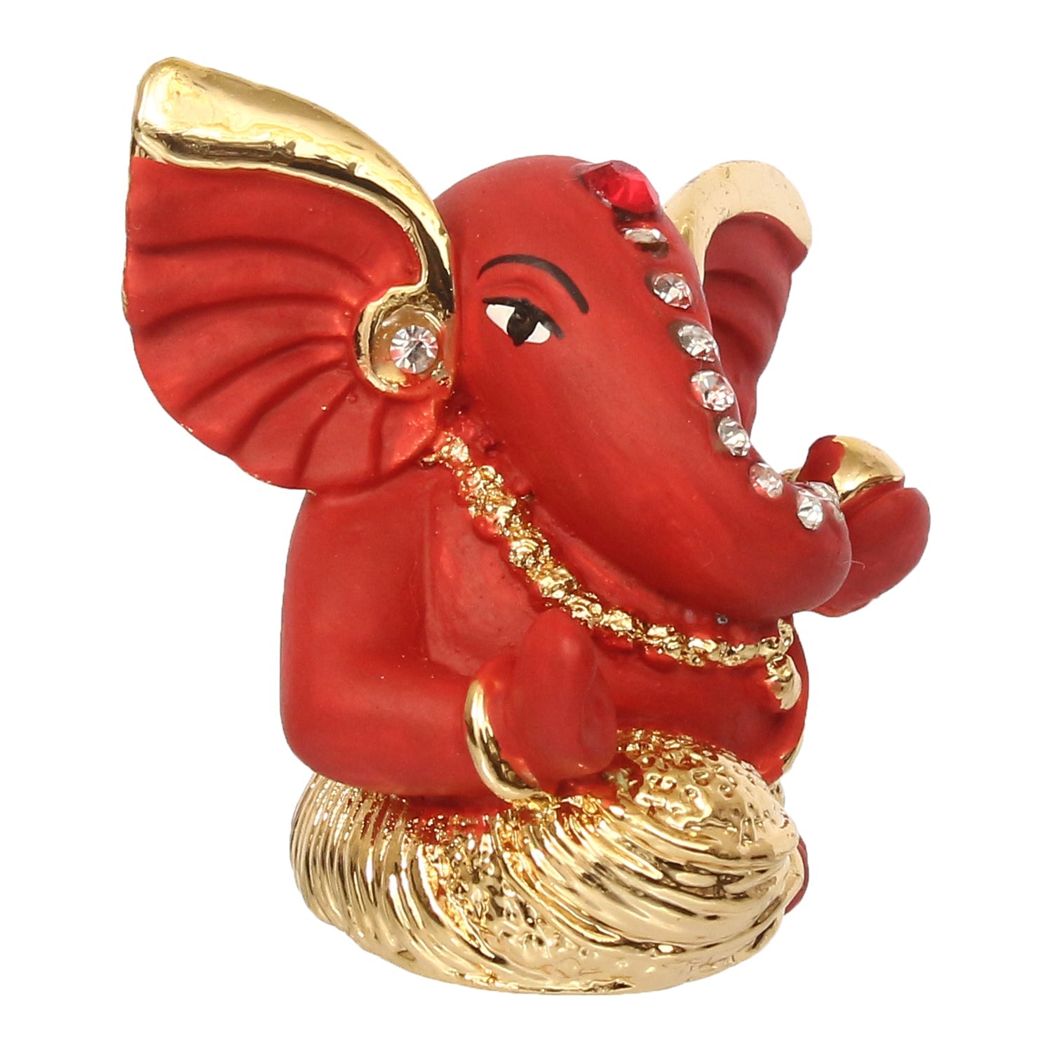 Gold Plated and Red Polyresin Lord Ganesha Statue for Home, Temple, Office and Car Dashboard Kafalo