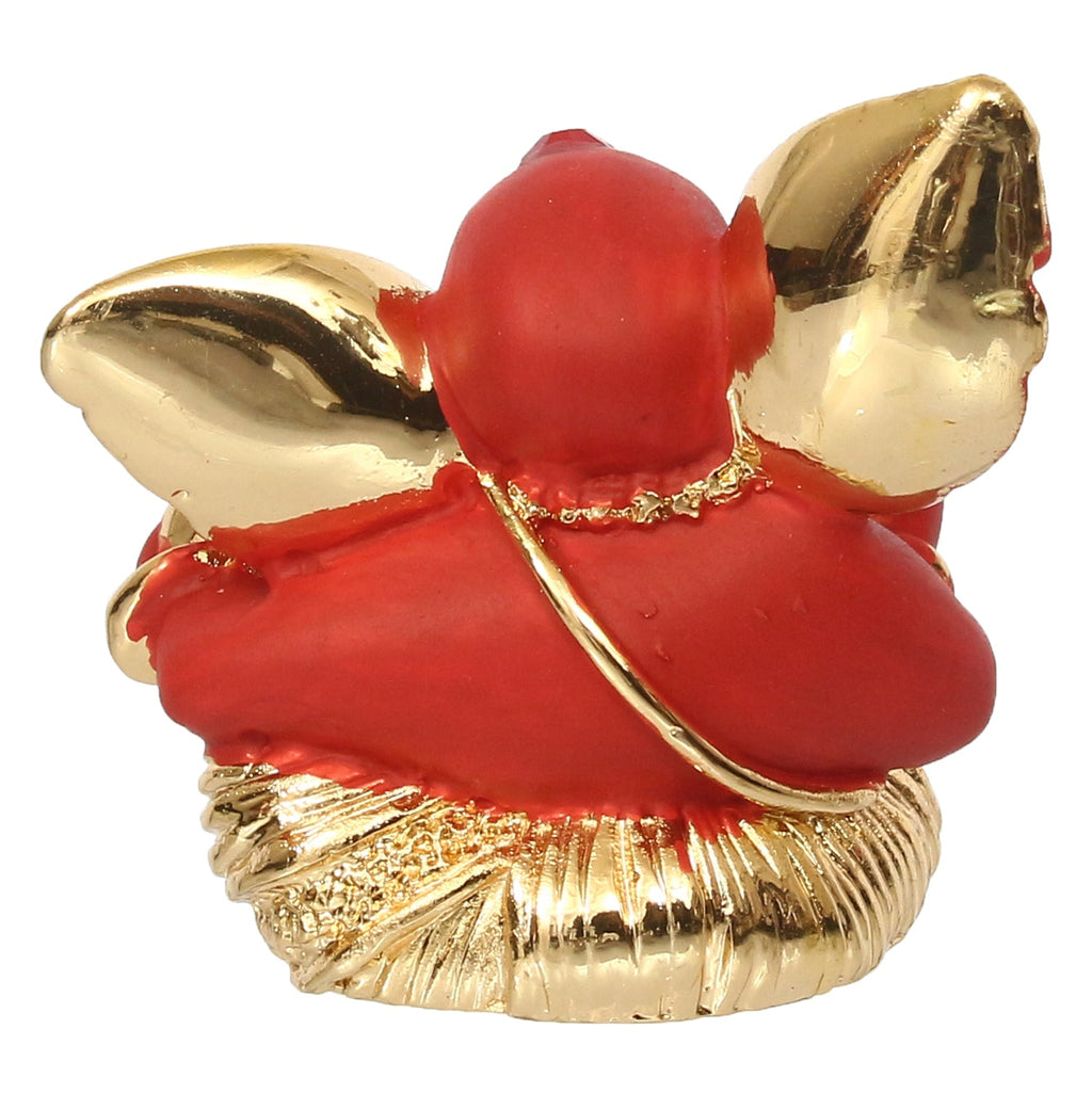 Gold Plated and Red Polyresin Lord Ganesha Statue for Home, Temple, Office and Car Dashboard Kafalo