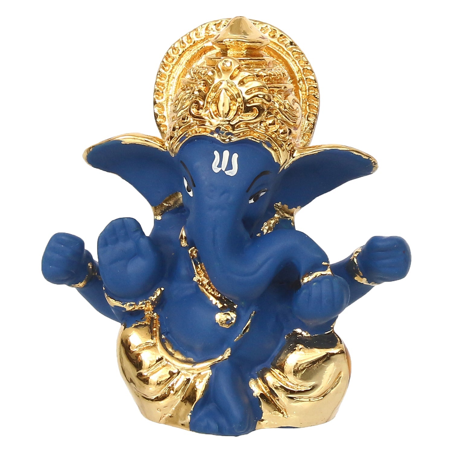 Gold Plated and Blue Polyresin Lord Ganesha Idol for Home, Temple, Office and Car Dashboard Kafalo