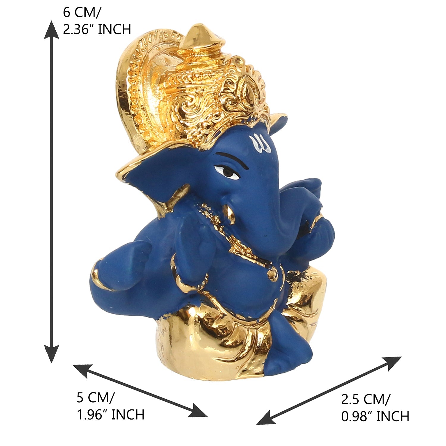 Gold Plated and Blue Polyresin Lord Ganesha Idol for Home, Temple, Office and Car Dashboard Kafalo