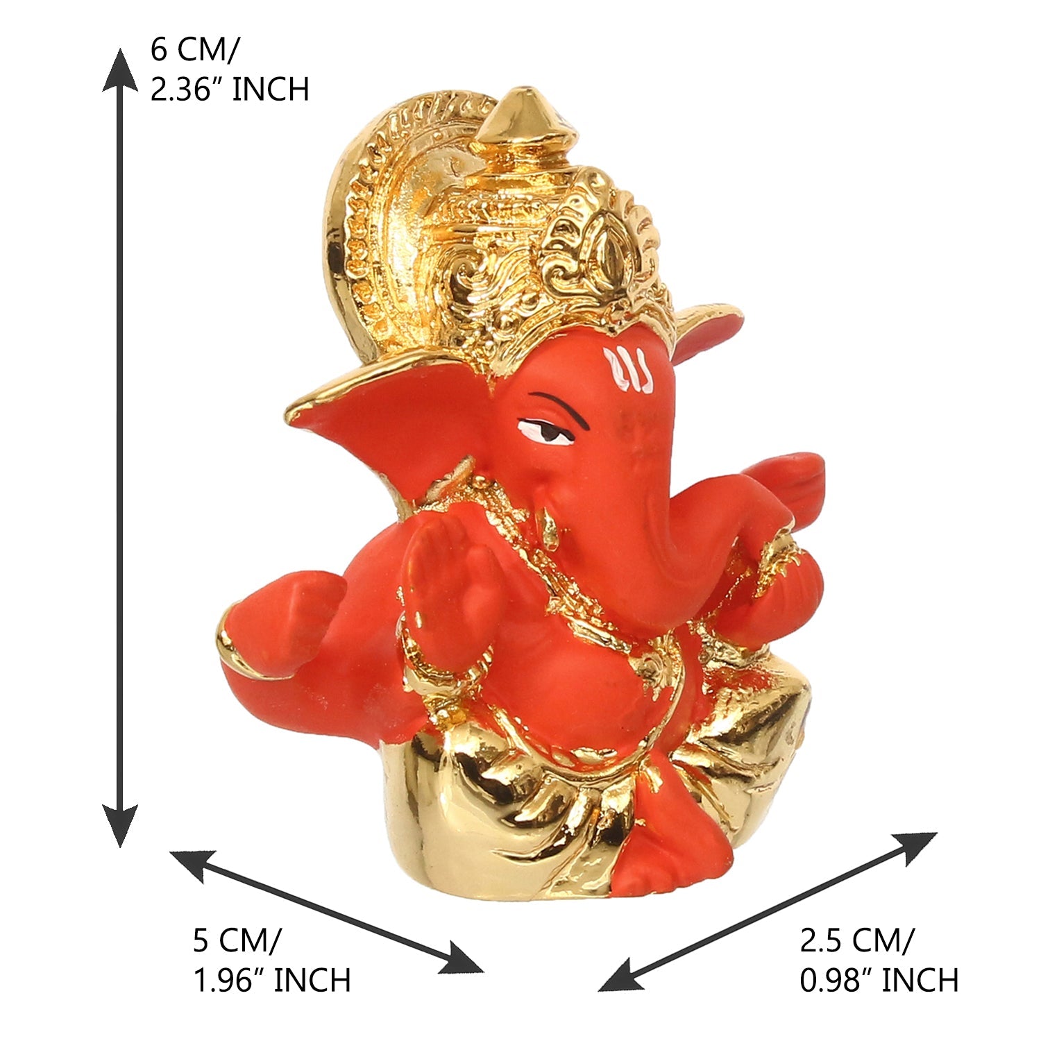 Gold Plated Orange Polyresin Lord Ganesha Idol for Home, Temple, Office and Car Dashboard Kafalo