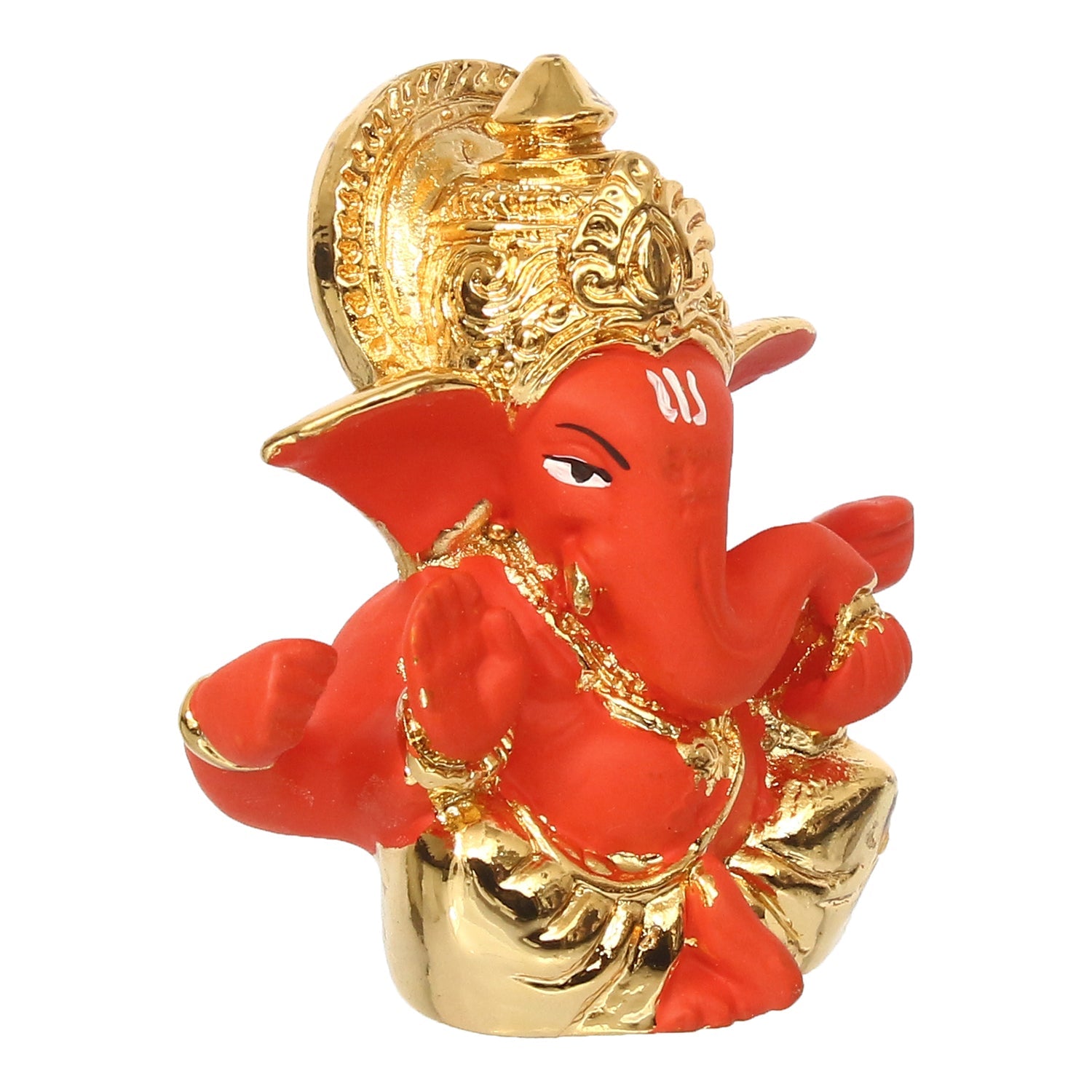 Gold Plated Orange Polyresin Lord Ganesha Idol for Home, Temple, Office and Car Dashboard Kafalo