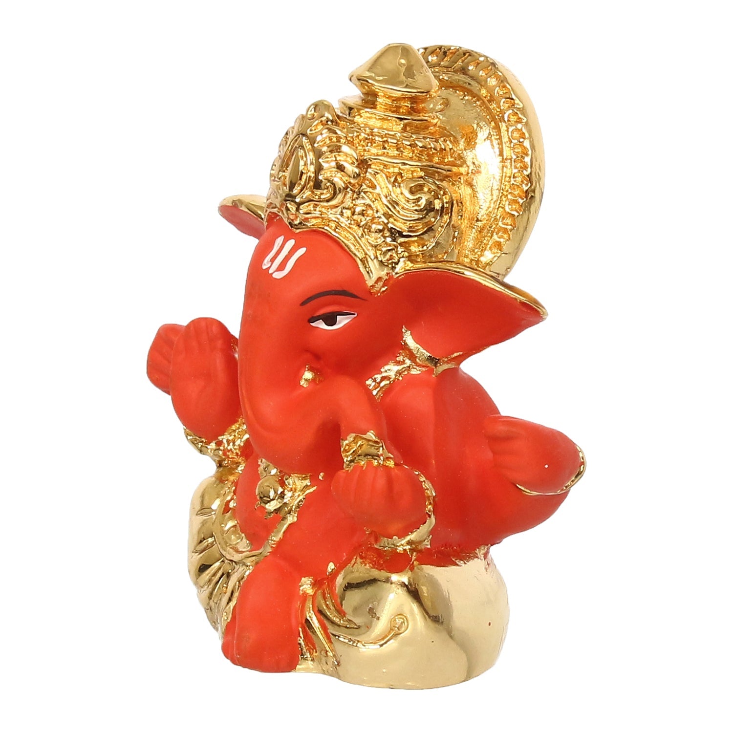 Gold Plated Orange Polyresin Lord Ganesha Idol for Home, Temple, Office and Car Dashboard Kafalo