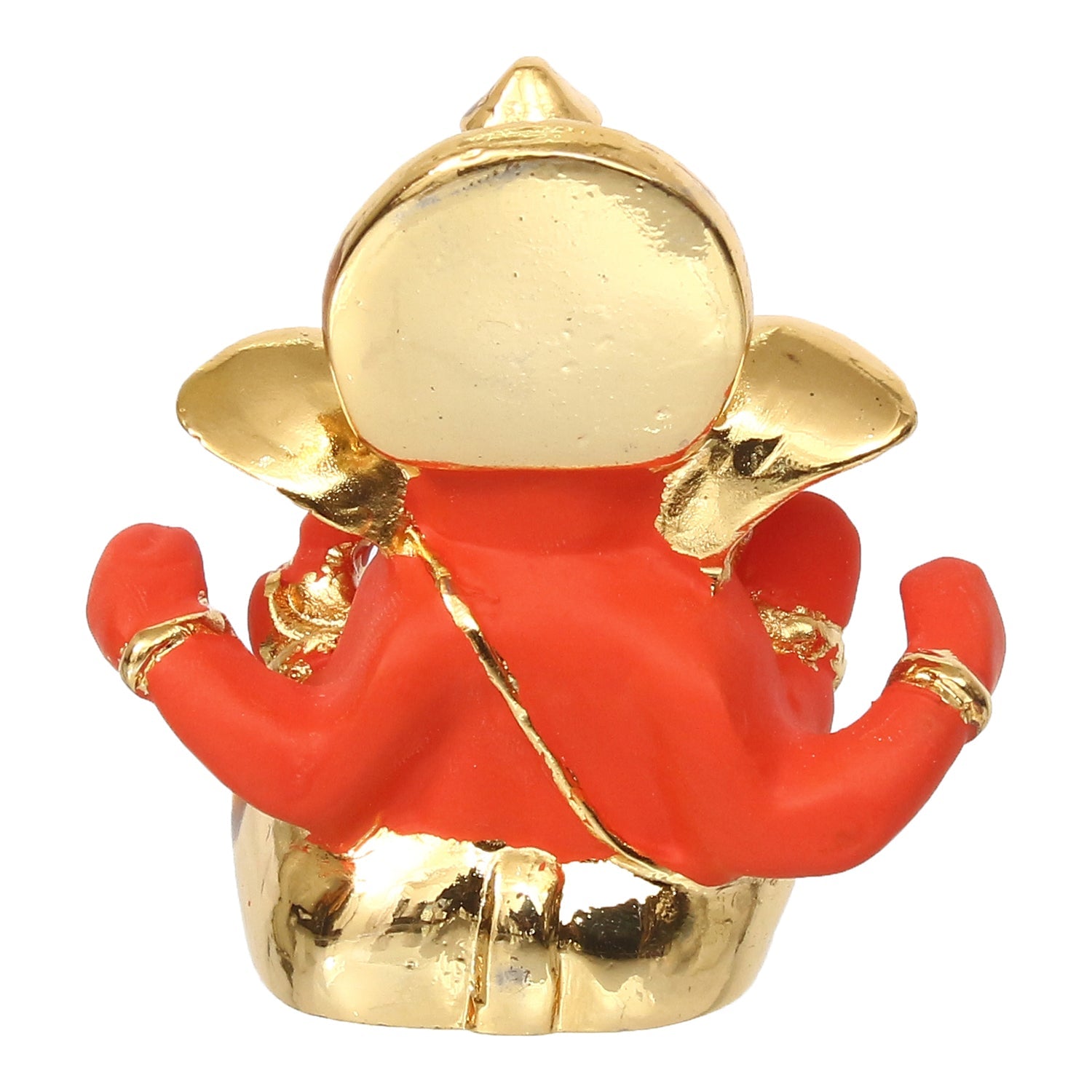 Gold Plated Orange Polyresin Lord Ganesha Idol for Home, Temple, Office and Car Dashboard Kafalo