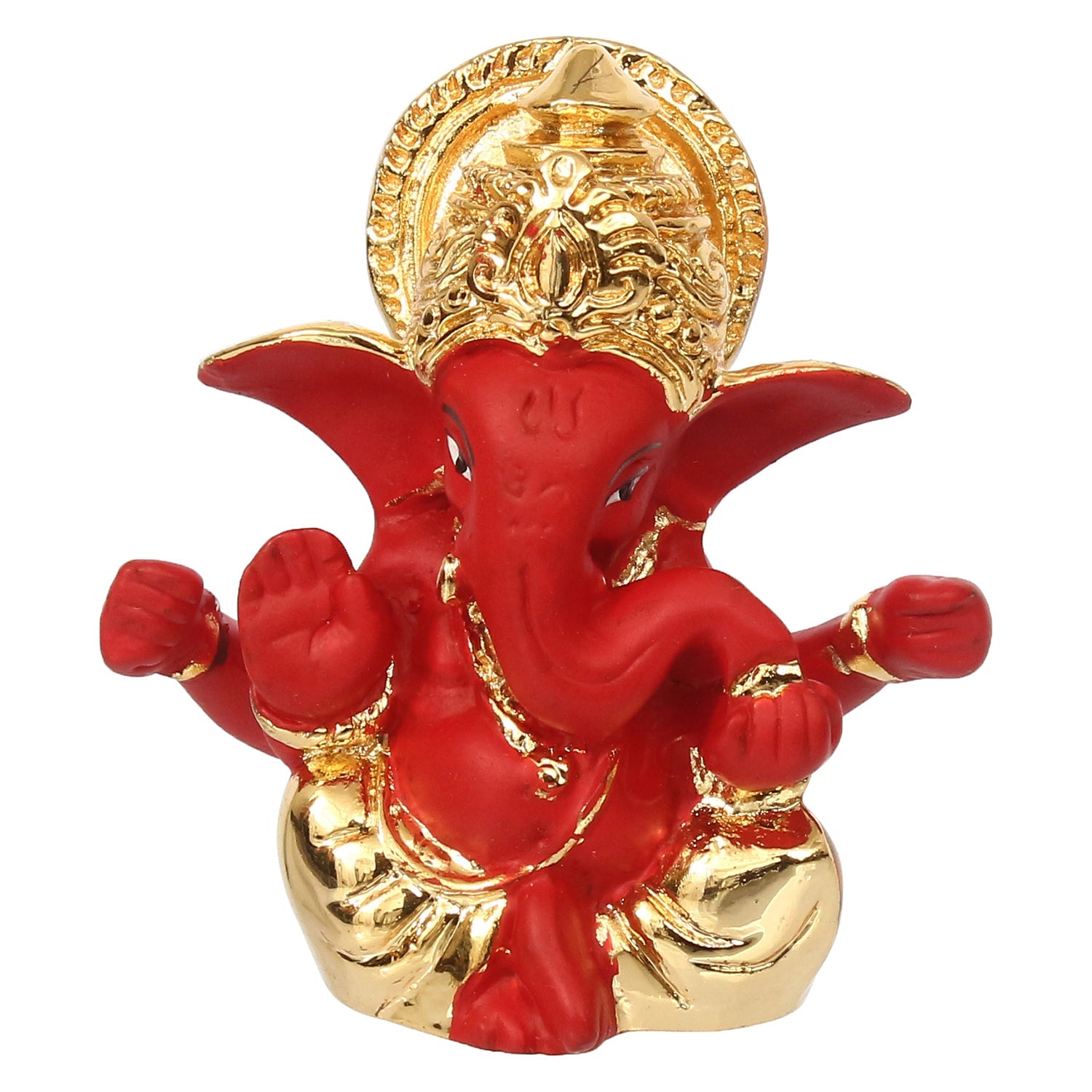 Gold Plated Red Polyresin Lord Ganesha Idol for Home, Temple, Office and Car Dashboard Kafalo