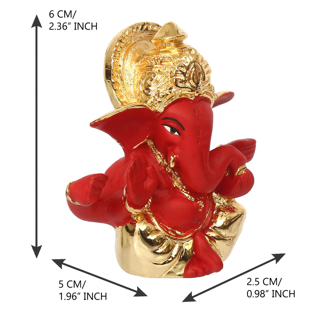 Gold Plated Red Polyresin Lord Ganesha Idol for Home, Temple, Office and Car Dashboard Kafalo