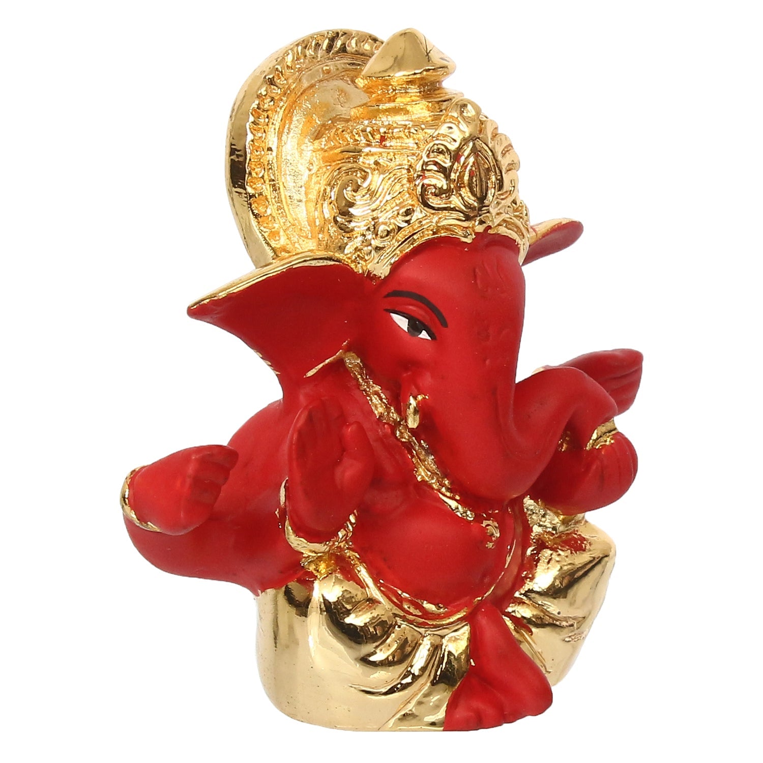 Gold Plated Red Polyresin Lord Ganesha Idol for Home, Temple, Office and Car Dashboard Kafalo