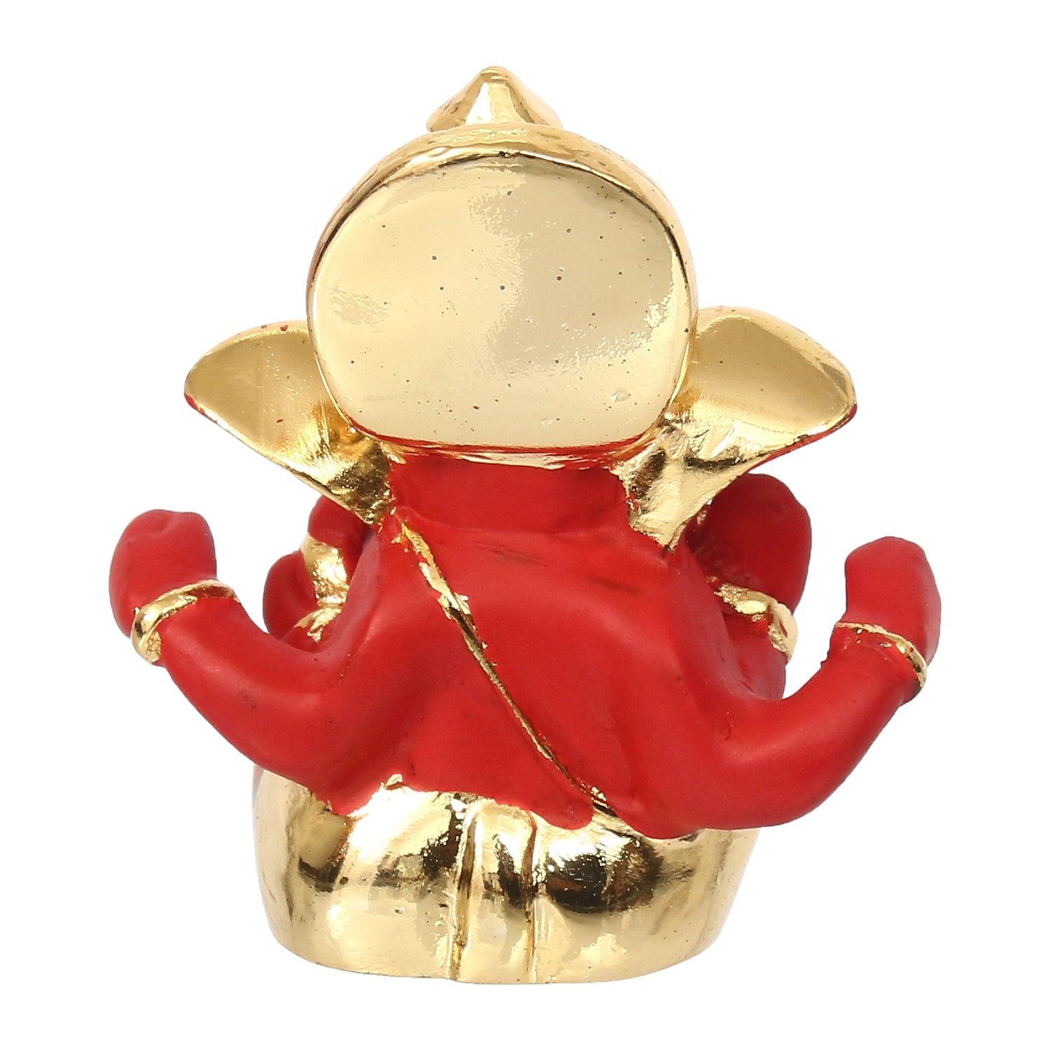 Gold Plated Red Polyresin Lord Ganesha Idol for Home, Temple, Office and Car Dashboard Kafalo