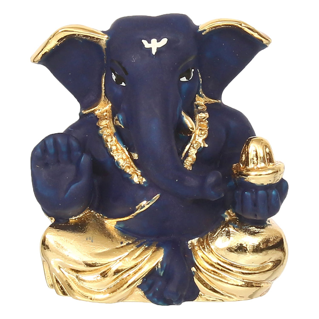 Gold Plated Blue Polyresin Appu Ganesha Idol for Home, Temple, Office and Car Dashboard Kafalo