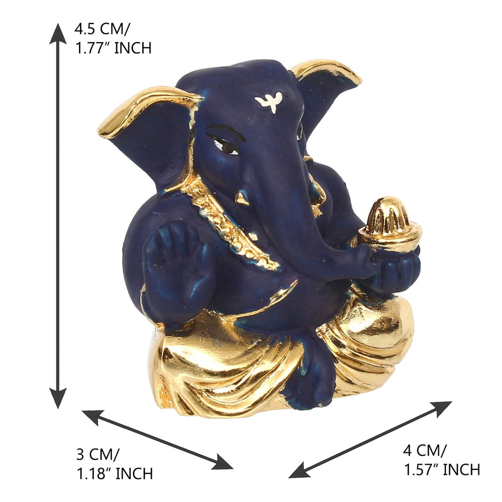 Gold Plated Blue Polyresin Appu Ganesha Idol for Home, Temple, Office and Car Dashboard Kafalo