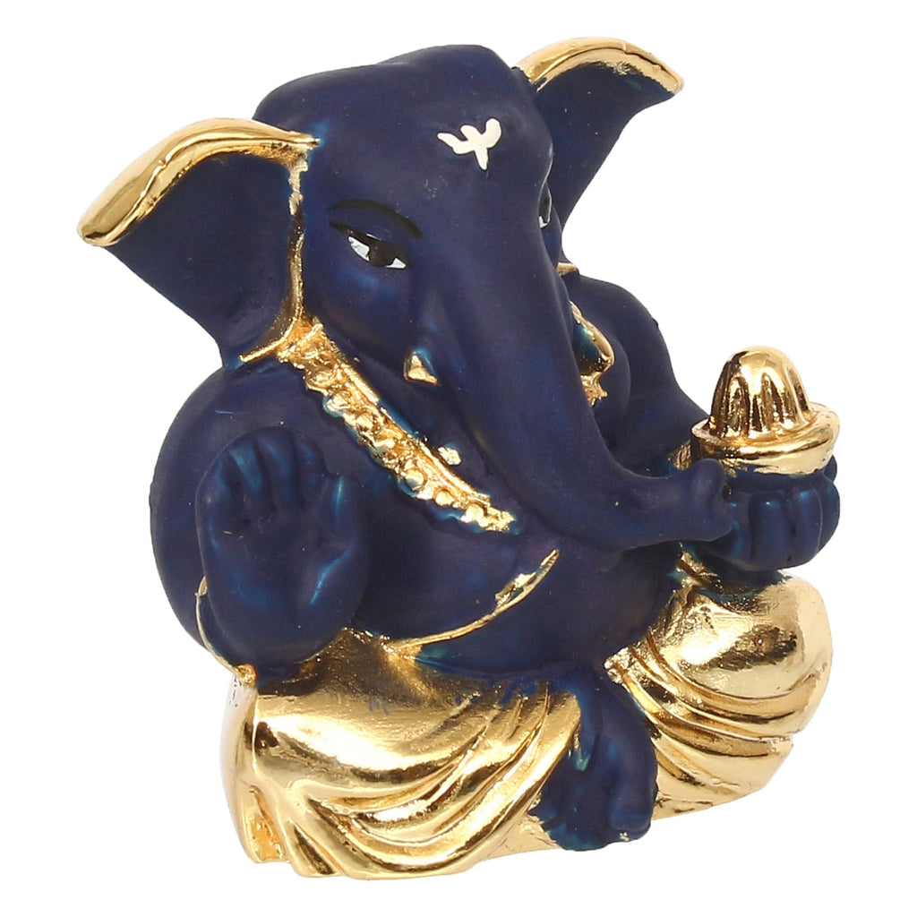 Gold Plated Blue Polyresin Appu Ganesha Idol for Home, Temple, Office and Car Dashboard Kafalo