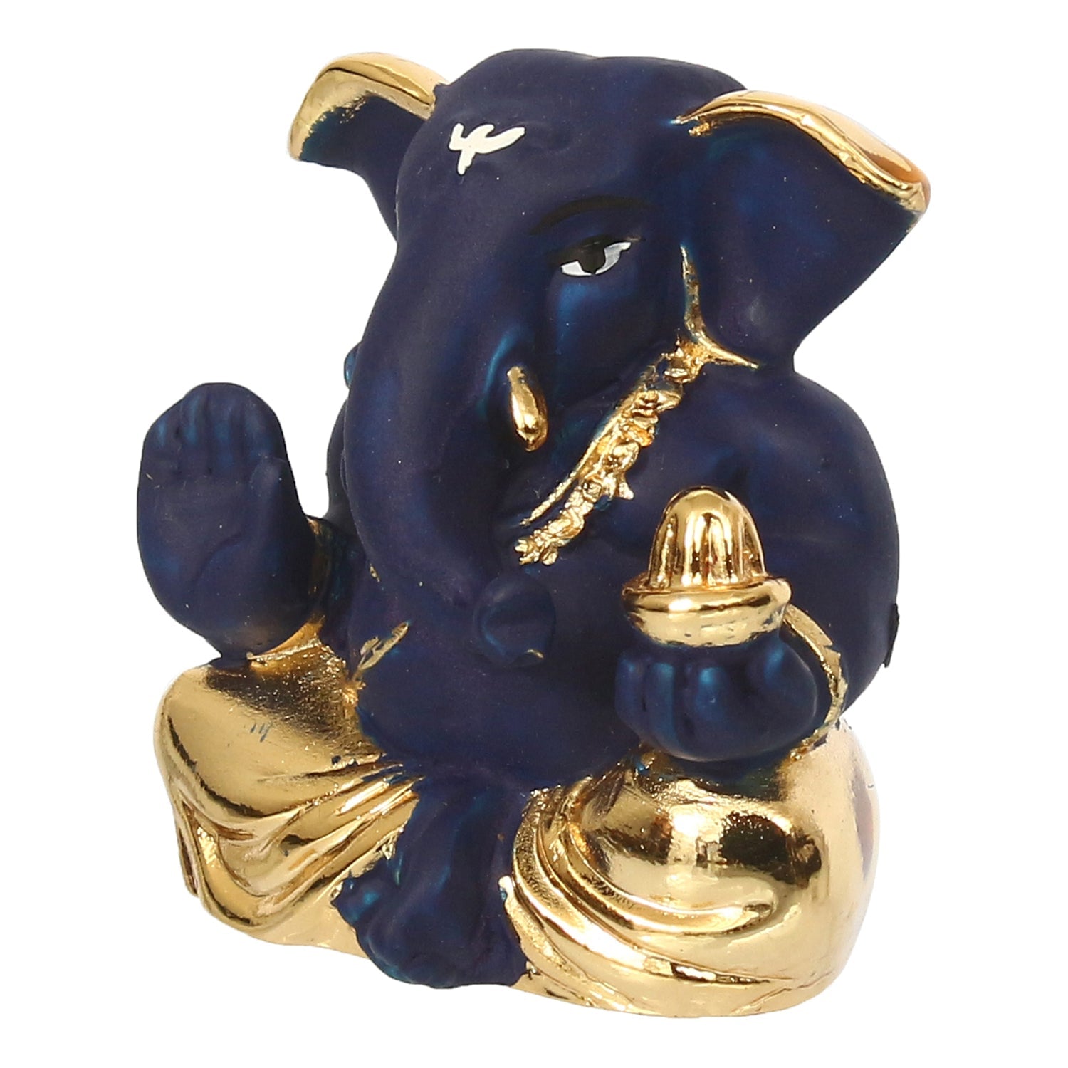 Gold Plated Blue Polyresin Appu Ganesha Idol for Home, Temple, Office and Car Dashboard Kafalo