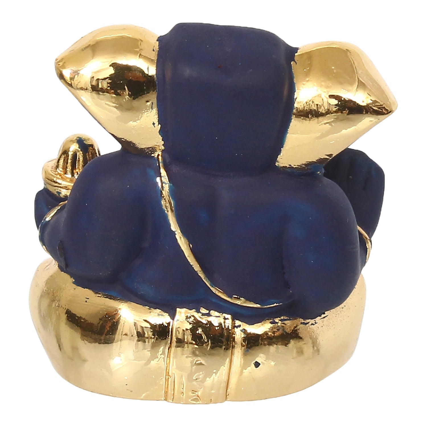 Gold Plated Blue Polyresin Appu Ganesha Idol for Home, Temple, Office and Car Dashboard Kafalo