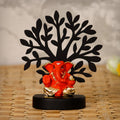Gold Plated Orange Polyresin Appu Ganesha Idol with Wooden Tree for Home, Temple, Office and Car Dashboard Kafalo