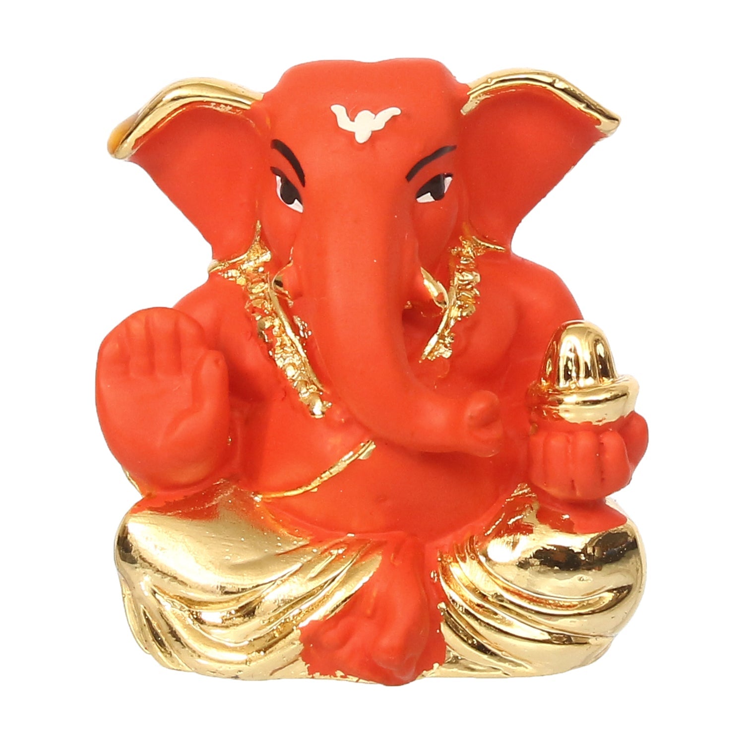 Gold Plated Orange Polyresin Appu Ganesha Idol for Home, Temple, Office and Car Dashboard Kafalo