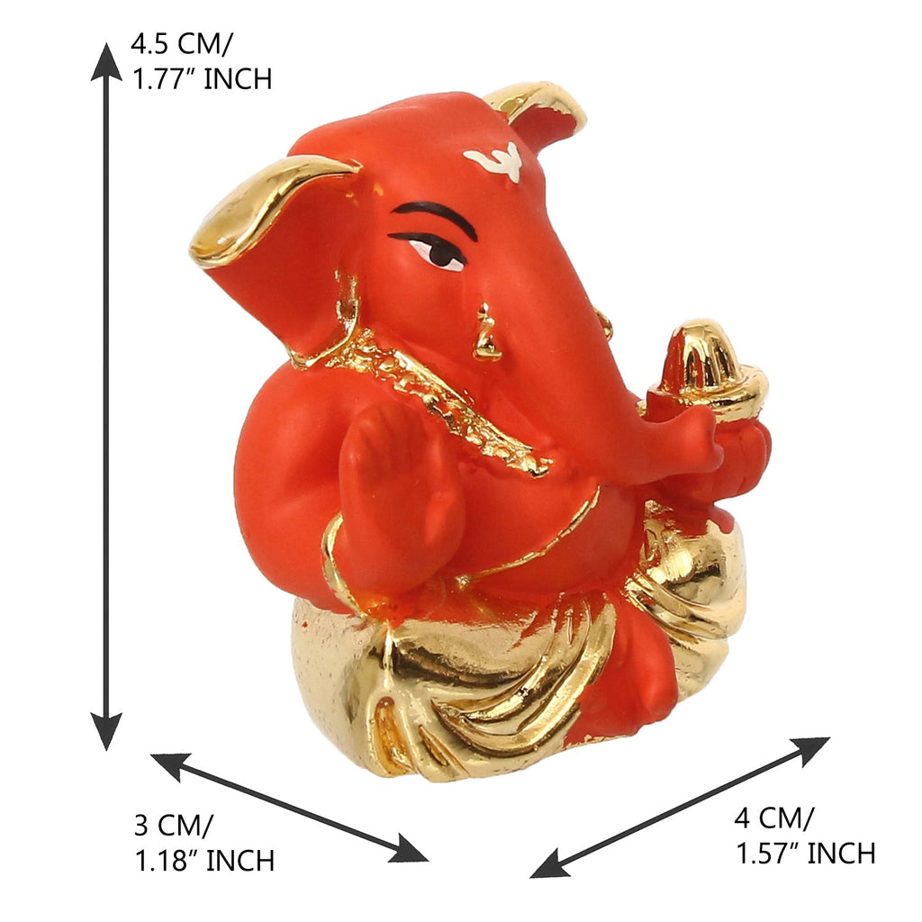 Gold Plated Orange Polyresin Appu Ganesha Idol for Home, Temple, Office and Car Dashboard Kafalo