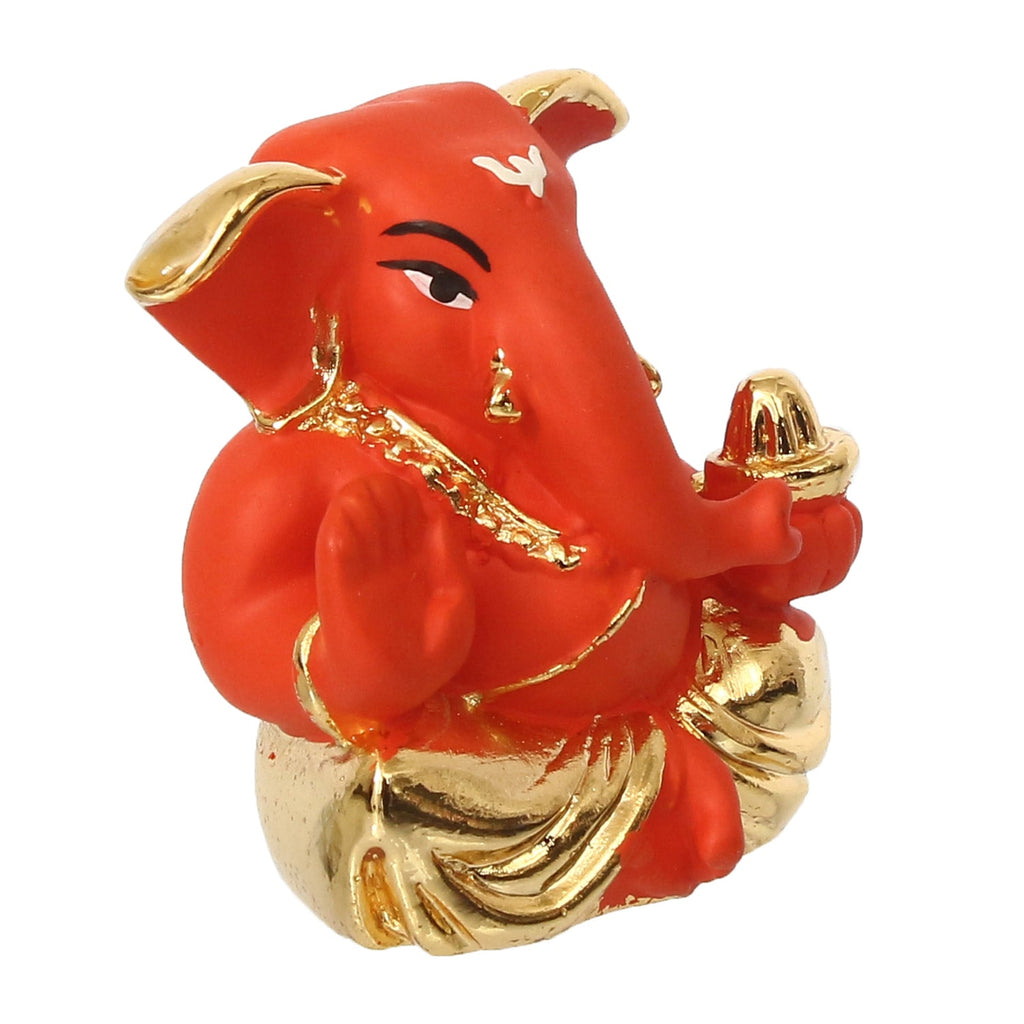 Gold Plated Orange Polyresin Appu Ganesha Idol for Home, Temple, Office and Car Dashboard Kafalo