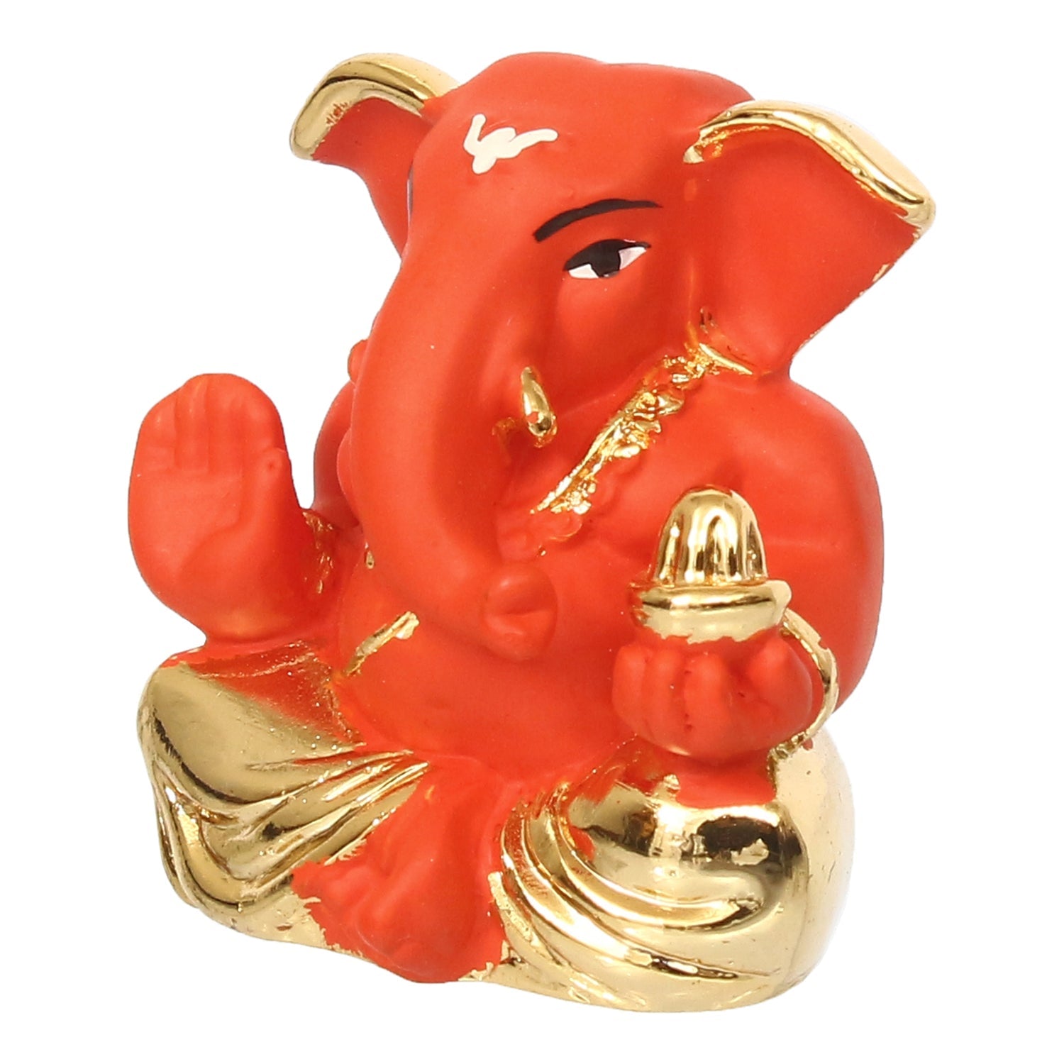 Gold Plated Orange Polyresin Appu Ganesha Idol for Home, Temple, Office and Car Dashboard Kafalo