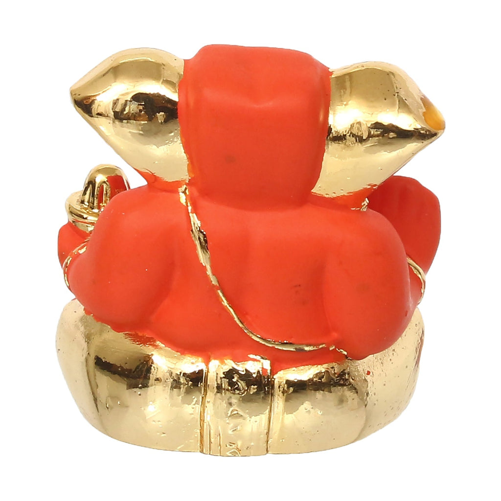 Gold Plated Orange Polyresin Appu Ganesha Idol for Home, Temple, Office and Car Dashboard Kafalo