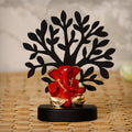 Gold Plated Red Polyresin Appu Ganesha Idol with Wooden Tree for Home, Temple, Office and Car Dashboard Kafalo