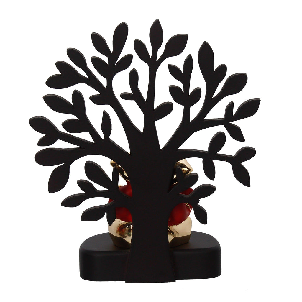 Gold Plated Red Polyresin Appu Ganesha Idol with Wooden Tree for Home, Temple, Office and Car Dashboard Kafalo