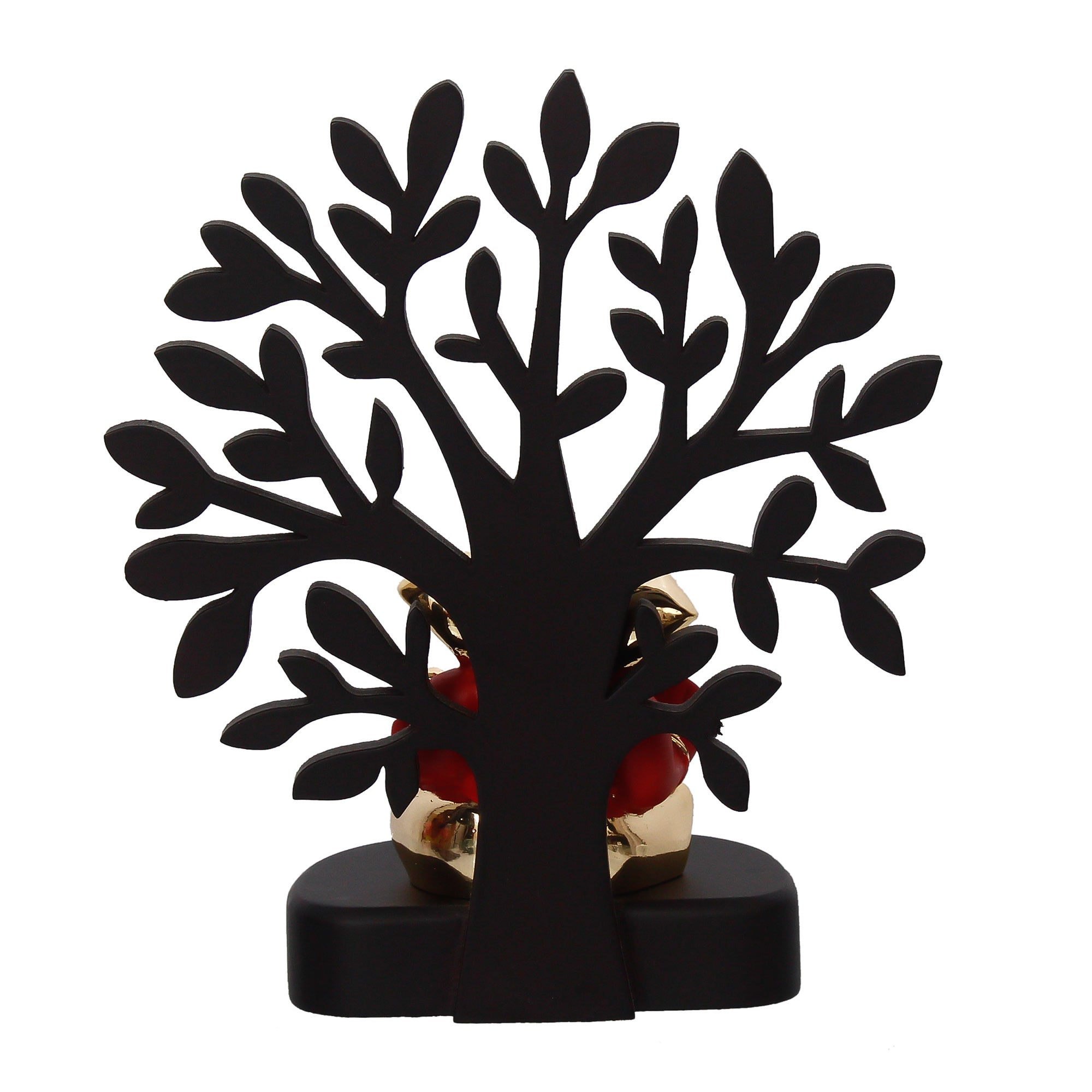 Gold Plated Red Polyresin Appu Ganesha Idol with Wooden Tree for Home, Temple, Office and Car Dashboard Kafalo
