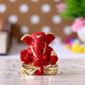 Gold Plated Red Polyresin Appu Ganesha Idol for Home, Temple, Office and Car Dashboard Kafalo