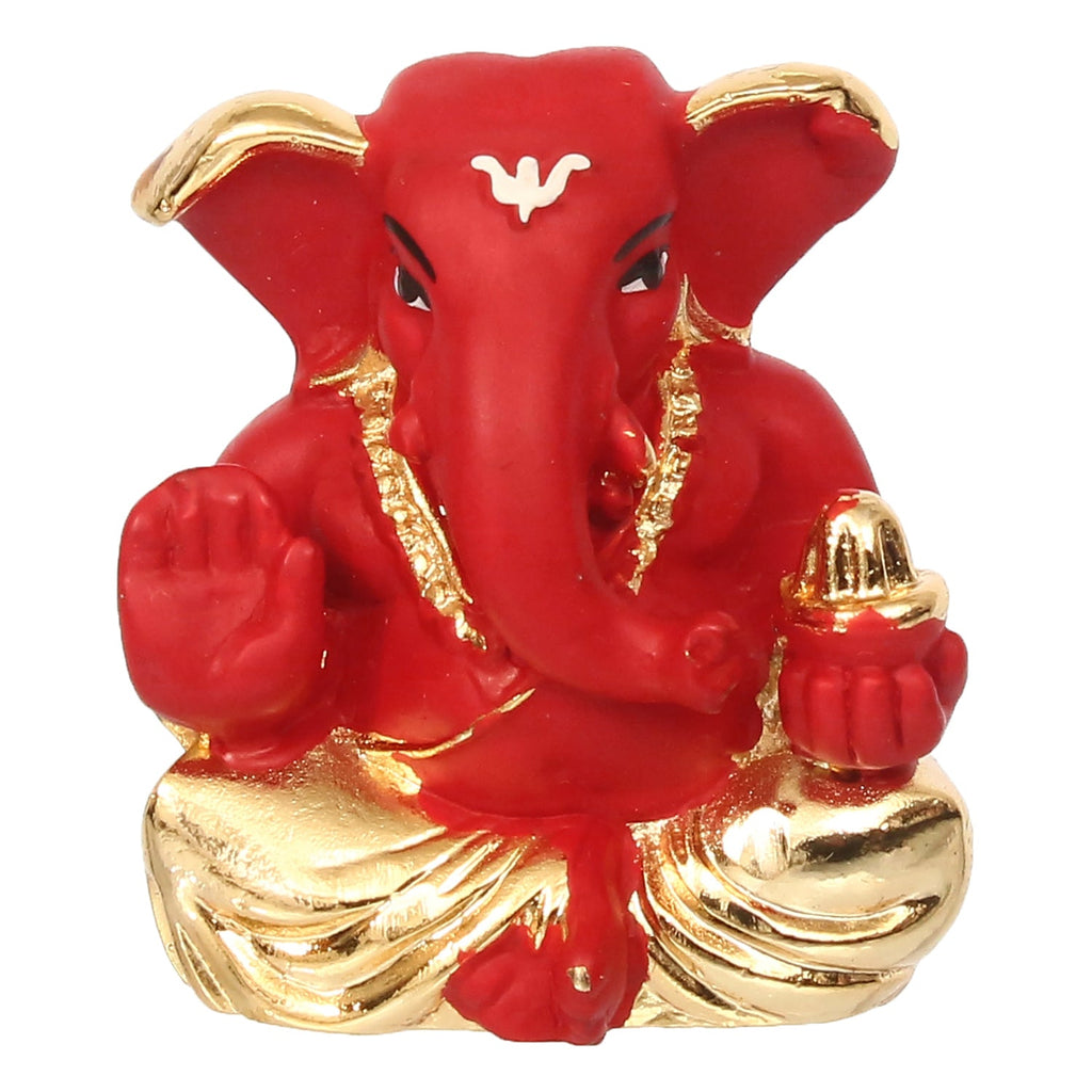 Gold Plated Red Polyresin Appu Ganesha Idol for Home, Temple, Office and Car Dashboard Kafalo