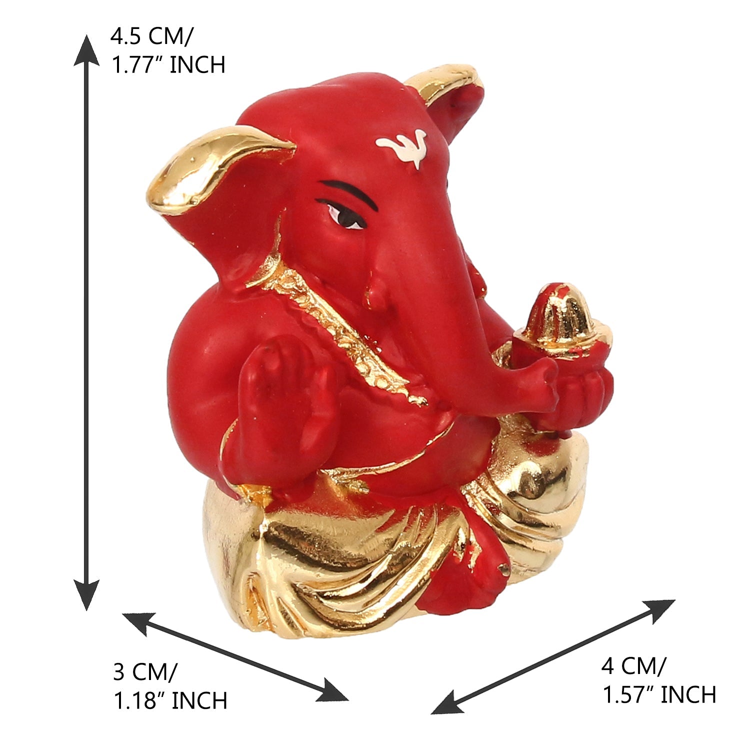 Gold Plated Red Polyresin Appu Ganesha Idol for Home, Temple, Office and Car Dashboard Kafalo