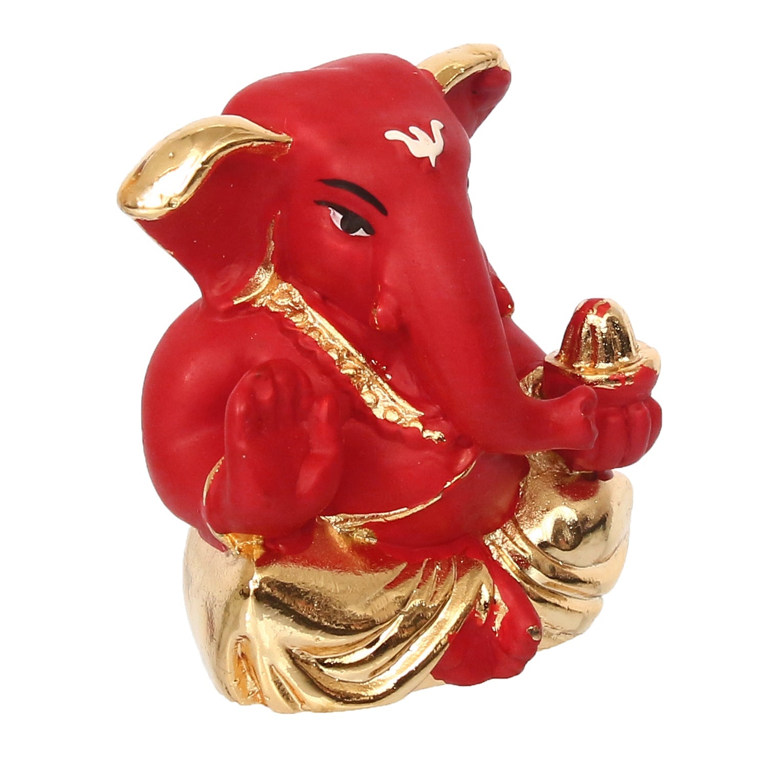 Gold Plated Red Polyresin Appu Ganesha Idol for Home, Temple, Office and Car Dashboard Kafalo