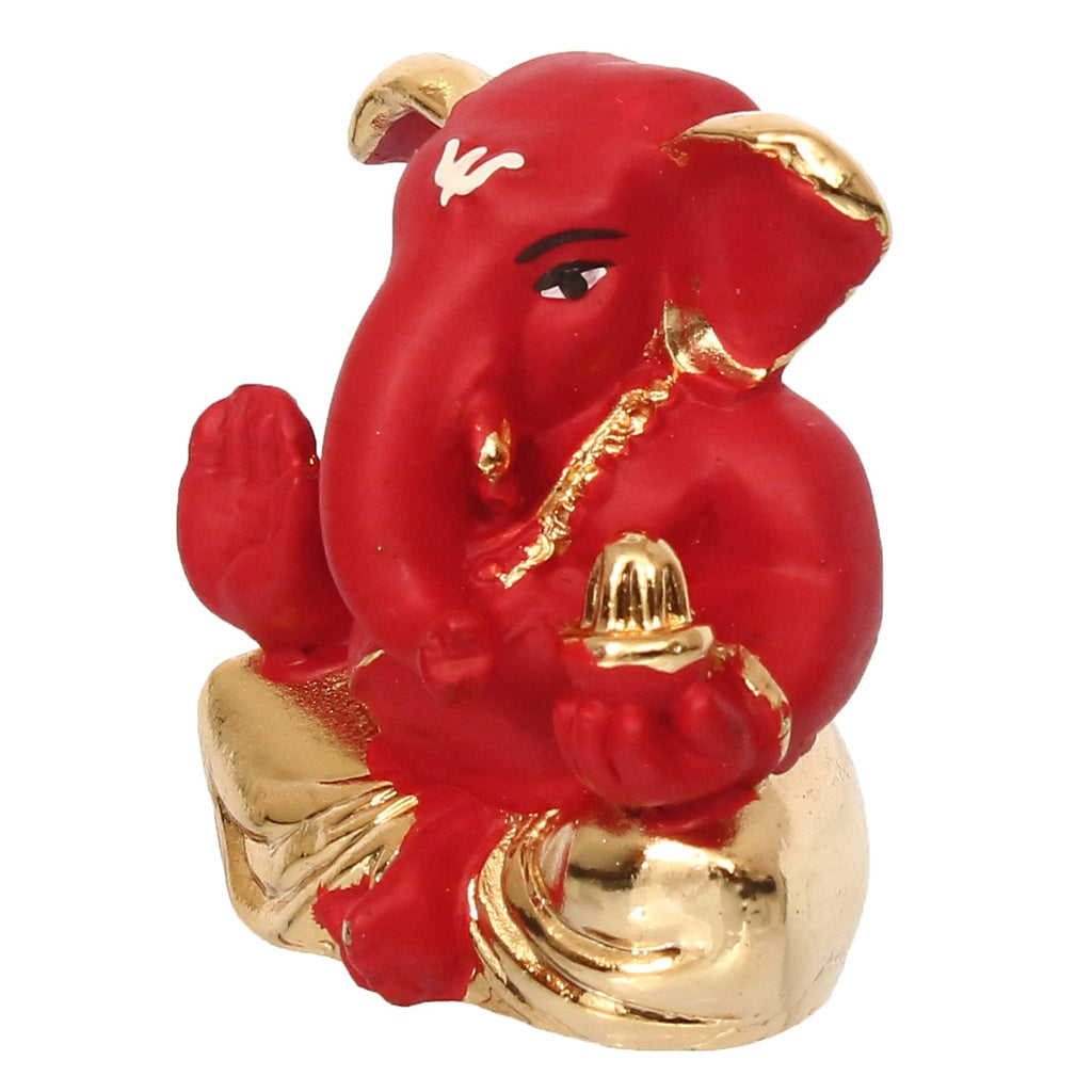 Gold Plated Red Polyresin Appu Ganesha Idol for Home, Temple, Office and Car Dashboard Kafalo
