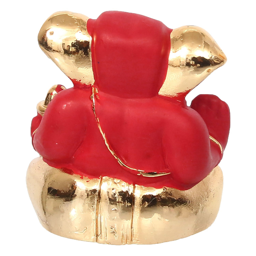 Gold Plated Red Polyresin Appu Ganesha Idol for Home, Temple, Office and Car Dashboard Kafalo