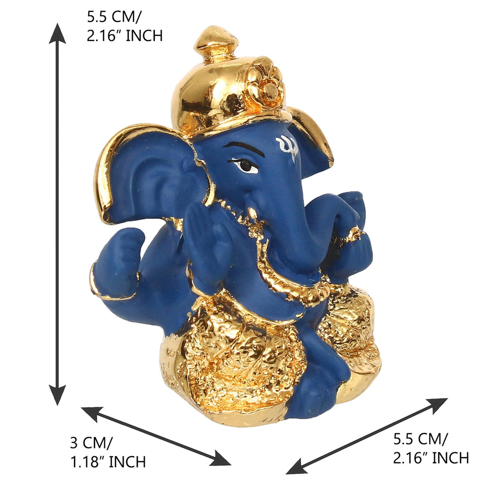 Gold Plated Blue Polyresin Ganesha Idol for Home, Temple, Office and Car Dashboard Kafalo