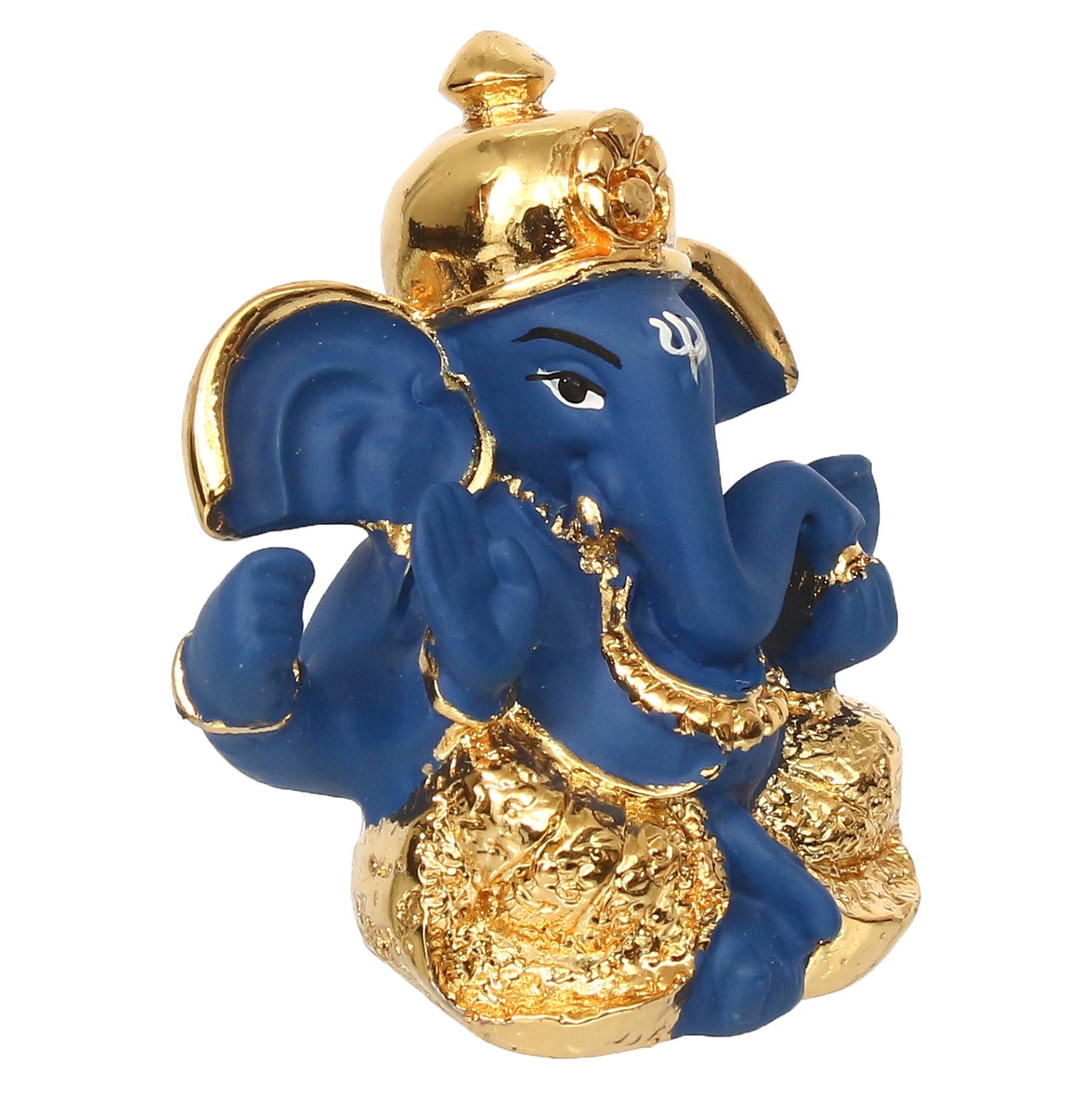 Gold Plated Blue Polyresin Ganesha Idol for Home, Temple, Office and Car Dashboard Kafalo