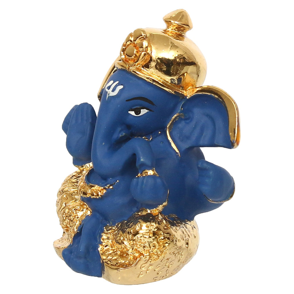 Gold Plated Blue Polyresin Ganesha Idol for Home, Temple, Office and Car Dashboard Kafalo